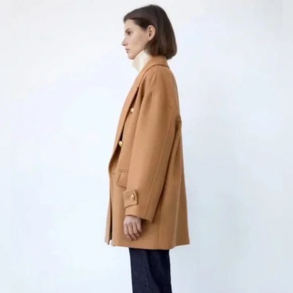 Zara Gold Button Coat - Picture 3 of 12